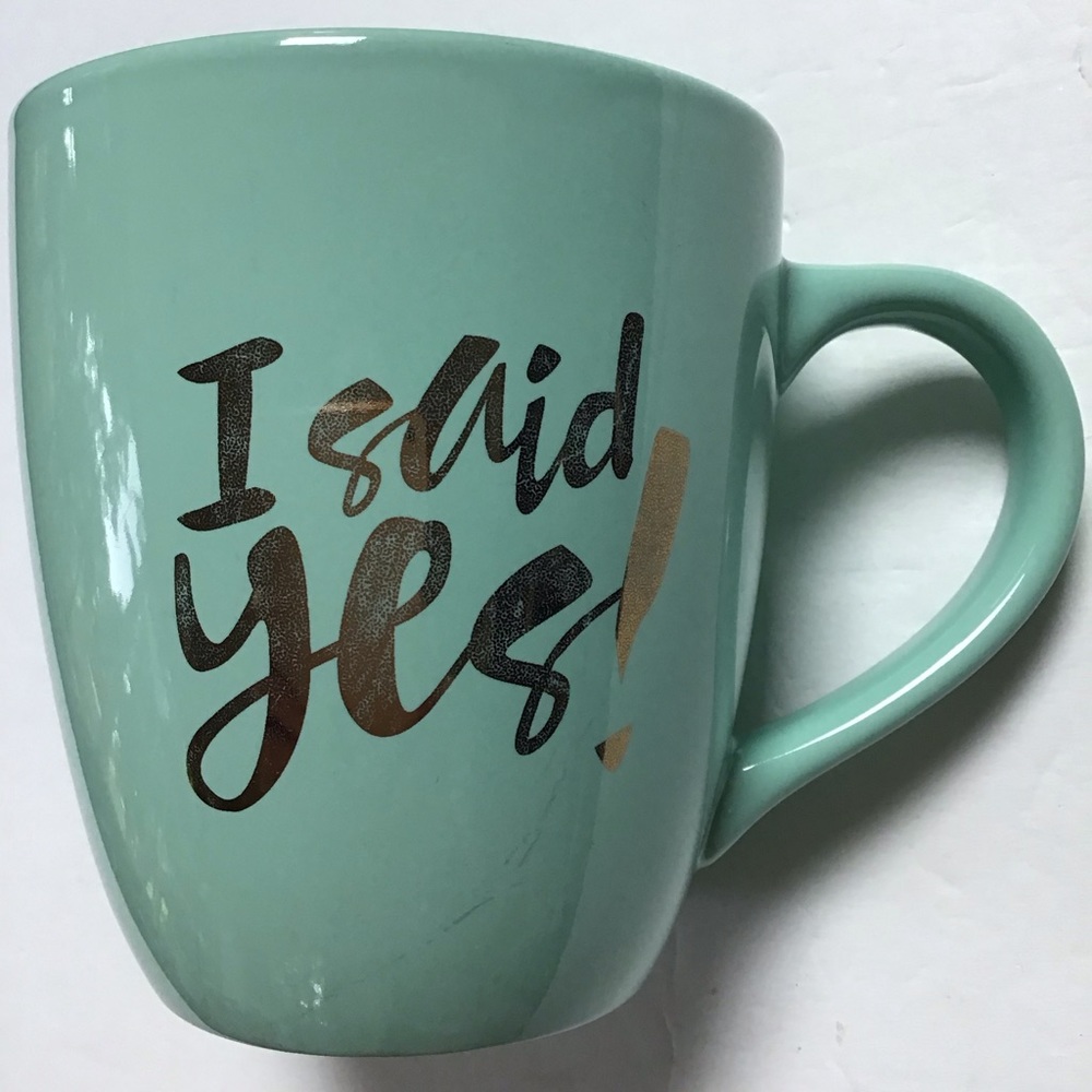 Clay Art I‎ Said Yes Large Seafoam Mint Green Metallic Gold Large Cup Coffee Mug